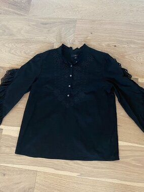 J Crew Black Poplin Top Size Medium